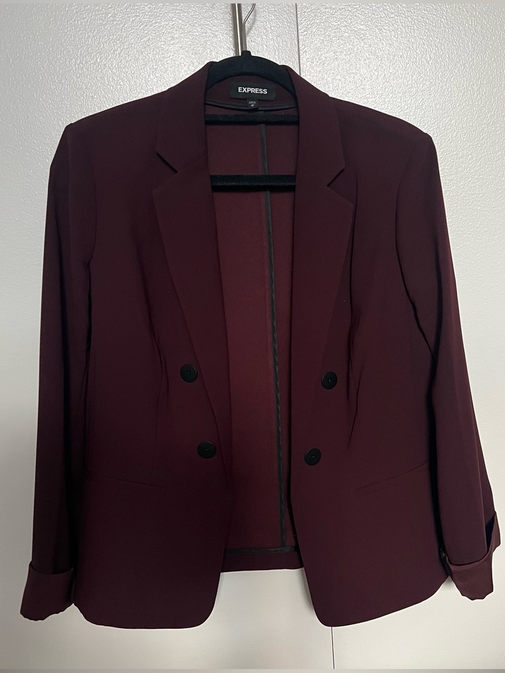 Express Women's Blazer with cuffed sleeves- burgundy M